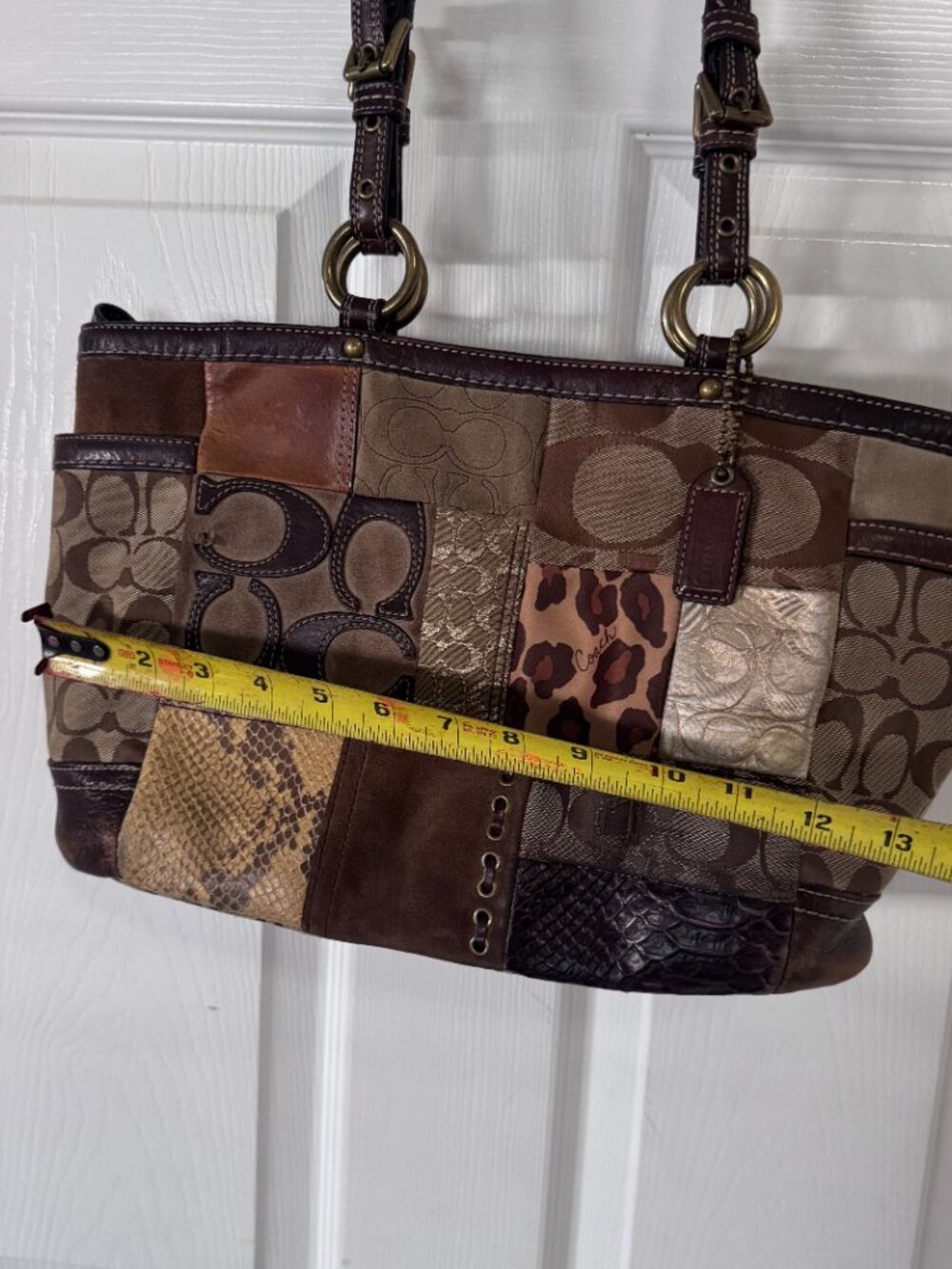 Coach Rare Vintage Y2K Signature Patchwork Tote Handbag Canvas Leather Suede GUC - Picture 12 of 13
